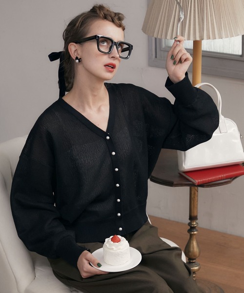 美品✨Blumarine カーディガン＆カットソー 2点セット パール装飾 黒色 BONLECILL カーディガン ラグランボリュームスリーブ パール