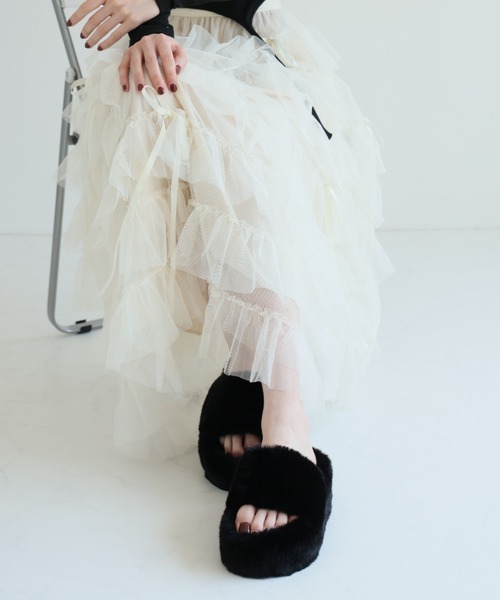 VIVIAN（ヴィヴィアン）の「ふわふわファー厚底スリッパサンダル（サンダル・レディース・ピンク/ベージュ/ブラック・LL/L/M/S）」の7枚目の写真