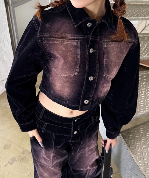 SPIRALGIRL（スパイラルガール）の「ベロアデニムジャケット（デニムジャケット・レディース・ブラウン/ネイビー・FREE）」の2枚目の写真