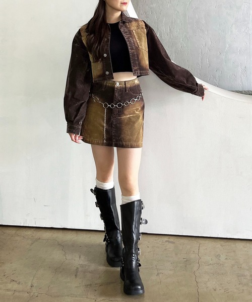 SPIRALGIRL（スパイラルガール）の「ベロアデニムジャケット（デニムジャケット・レディース・ブラウン/ネイビー・FREE）」の14枚目の写真