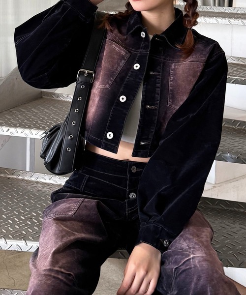 SPIRALGIRL（スパイラルガール）の「ベロアデニムジャケット（デニムジャケット・レディース・ブラウン/ネイビー・FREE）」の9枚目の写真