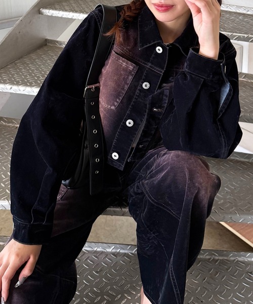 SPIRALGIRL（スパイラルガール）の「ベロアデニムジャケット（デニムジャケット・レディース・ブラウン/ネイビー・FREE）」の11枚目の写真