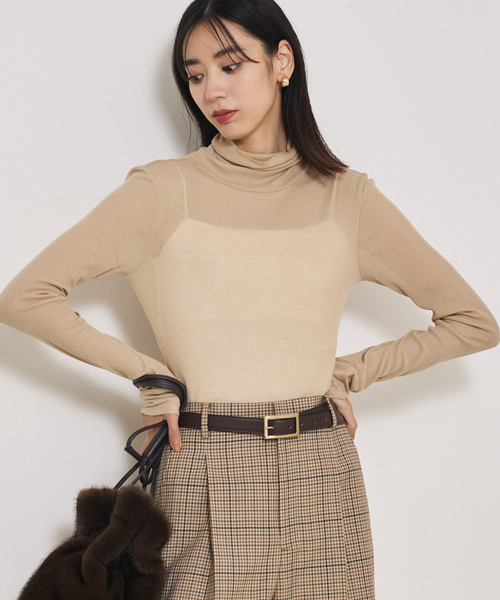 qualite(カリテ)の「シアーテレコプルオーバー/秋服/冬服/タートルネック/シアー/レイヤード(Tシャツ/カットソー・レディース・ブラック/ベージュ/アイボリー・フリー)」の1枚目の写真
