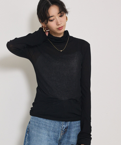 qualite(カリテ)の「シアーテレコプルオーバー/秋服/冬服/タートルネック/シアー/レイヤード(Tシャツ/カットソー・レディース・ブラック/ベージュ/アイボリー・フリー)」の3枚目の写真