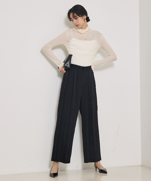 qualite(カリテ)の「シアーテレコプルオーバー/秋服/冬服/タートルネック/シアー/レイヤード(Tシャツ/カットソー・レディース・ブラック/ベージュ/アイボリー・フリー)」の8枚目の写真