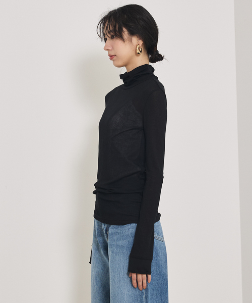 qualite(カリテ)の「シアーテレコプルオーバー/秋服/冬服/タートルネック/シアー/レイヤード(Tシャツ/カットソー・レディース・ブラック/ベージュ/アイボリー・フリー)」の11枚目の写真