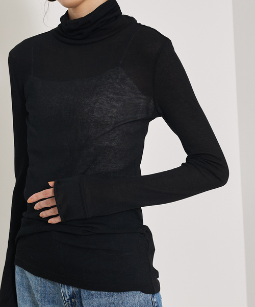 qualite(カリテ)の「シアーテレコプルオーバー/秋服/冬服/タートルネック/シアー/レイヤード(Tシャツ/カットソー・レディース・ブラック/ベージュ/アイボリー・フリー)」の14枚目の写真
