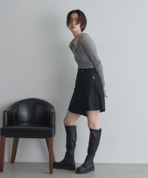 &. NOSTALGIA(アンドドットノスタルジア)の「【ZOZO限定】シアーテレコヘンリーネックトップス(Tシャツ/カットソー・レディース・アイボリー/グレー・FREE)」の5枚目の写真