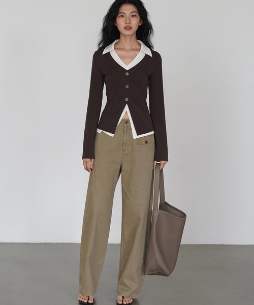 EIGHTHMONTH(エイスマンス)の「カーブライン ワイドパンツ EM25a008【EIGHTHMONTH】(その他パンツ・レディース・カーキ・M/S/L)」の2枚目の写真