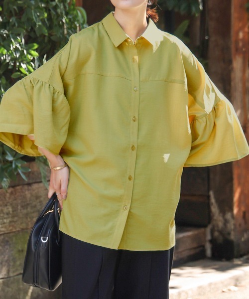 Bou Jeloud(ブージュルード)の「ギャザースリーブシャツ(シャツ/ブラウス・レディース・ライム/モカ/ブラック・38)」の18枚目の写真