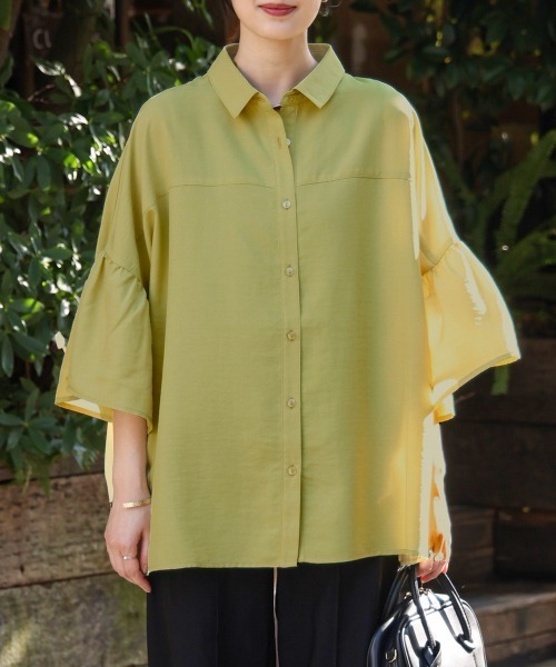 Bou Jeloud(ブージュルード)の「ギャザースリーブシャツ(シャツ/ブラウス・レディース・ライム/モカ/ブラック・38)」の8枚目の写真