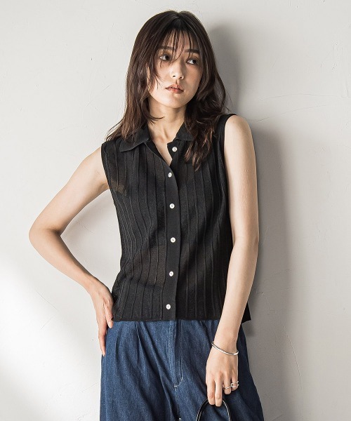 MAYSON GREY（メイソングレイ）の「【WEB限定】シアーノースリーブニットプルオーバー≪手洗い可能≫（ニット/セーター・レディース・キャメル/ブラック・M）」の2枚目の写真