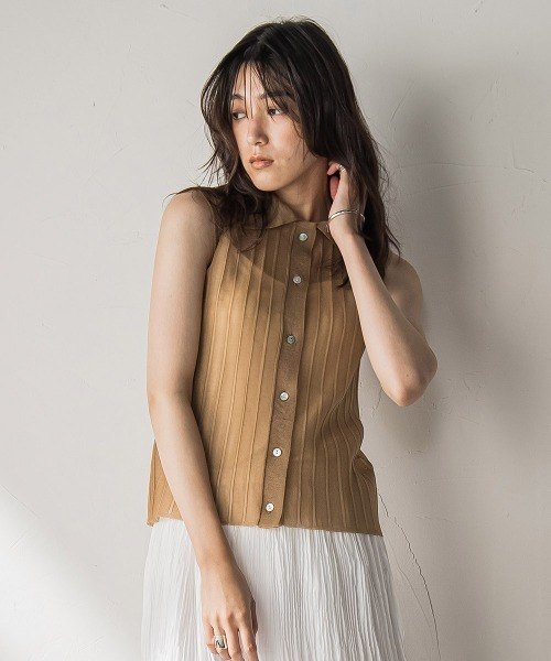 MAYSON GREY（メイソングレイ）の「【WEB限定】シアーノースリーブニットプルオーバー≪手洗い可能≫（ニット/セーター・レディース・キャメル/ブラック・M）」の7枚目の写真