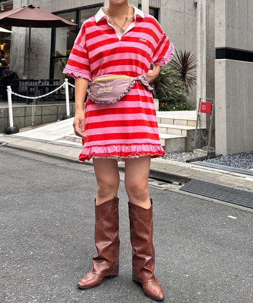 HELLO.SANFRANCISCO（ハローサンフランシスコ）の「【HELLO.SANFRANCISCO/ハローサンフランシスコ】サテンフリルコンビウエストBAG（ボディバッグ/ウエストポーチ・レディース・イエロー/パープル・ONE SIZE）」の6枚目の写真