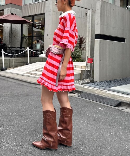 HELLO.SANFRANCISCO（ハローサンフランシスコ）の「【HELLO.SANFRANCISCO/ハローサンフランシスコ】サテンフリルコンビウエストBAG（ボディバッグ/ウエストポーチ・レディース・イエロー/パープル・ONE SIZE）」の7枚目の写真