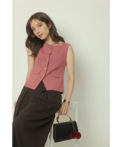 アプワイザーリッシェのスクエアネックジレニットプルオーバー　茶色 アプワイザーリッシェのスクエアネックジレニットプルオーバー 茶色