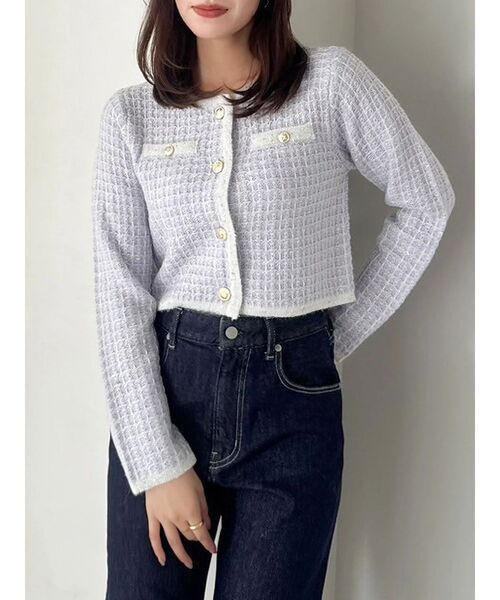 dazzlin(ダズリン)の「ツイードライクショートニットジャケット(カーディガン/ボレロ・レディース・ブラウン/アイボリー/パープル/ピンク・FREE)」の4枚目の写真