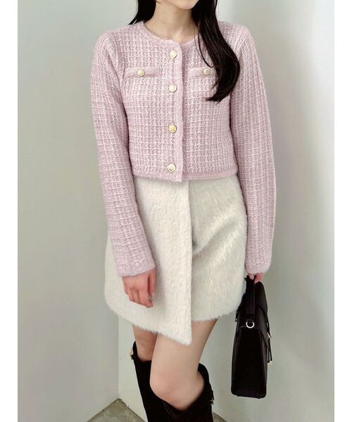 セール】ツイードライクショートニットジャケット（カーディガン