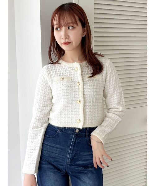 ツイードライクショートニットジャケット（カーディガン/ボレロ