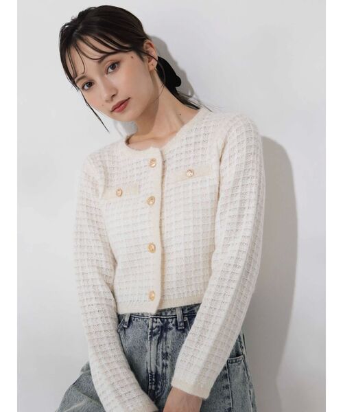 dazzlin(ダズリン)の「ツイードライクショートニットジャケット(カーディガン/ボレロ・レディース・ブラウン/アイボリー/パープル/ピンク・FREE)」の12枚目の写真