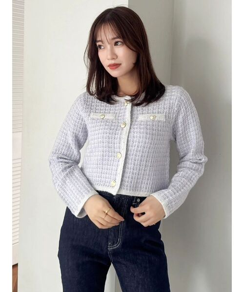 ツイードライクショートニットジャケット（カーディガン/ボレロ