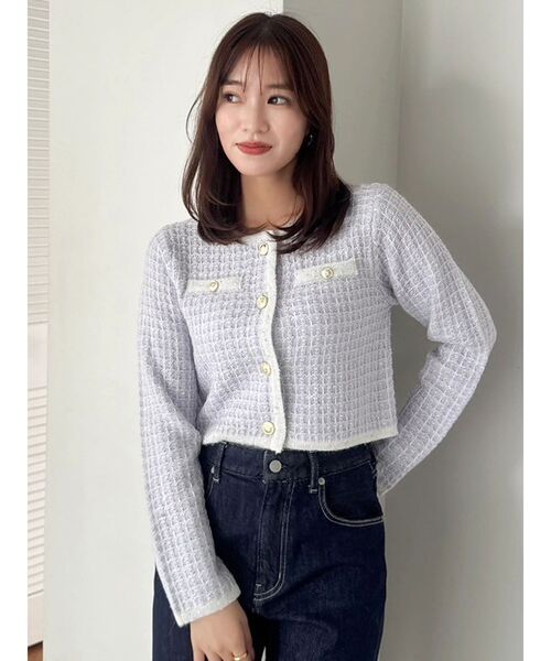 ツイードライクショートニットジャケット（カーディガン/ボレロ