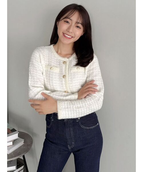 dazzlin(ダズリン)の「ツイードライクショートニットジャケット(カーディガン/ボレロ・レディース・ブラウン/アイボリー/パープル/ピンク・FREE)」の7枚目の写真