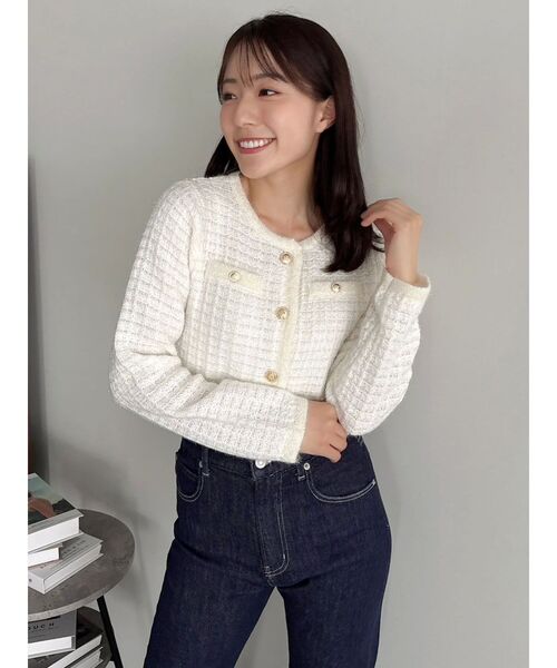 ツイードライクショートニットジャケット（カーディガン/ボレロ