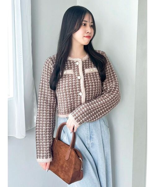 dazzlin(ダズリン)の「ツイードライクショートニットジャケット(カーディガン/ボレロ・レディース・ブラウン/アイボリー/パープル/ピンク・FREE)」の21枚目の写真