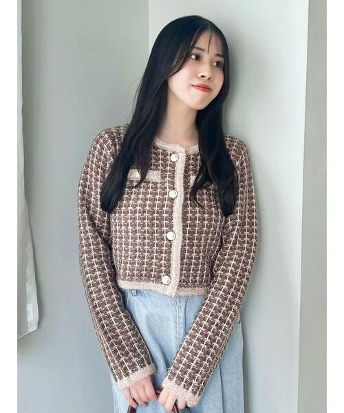 ツイードライクショートニットジャケット（カーディガン/ボレロ