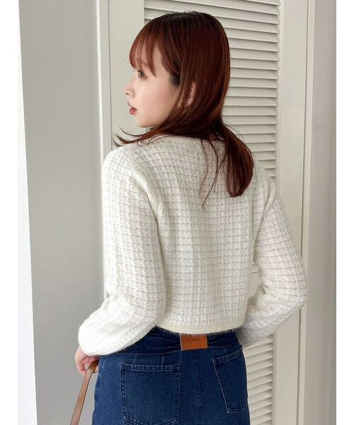 セール】ツイードライクショートニットジャケット（カーディガン