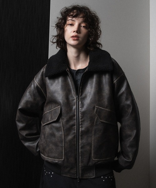 ONCILY（オンシェリー）の「BOA ARTIFICIAL FLIGHT BLOUSON / ボアアーティフィシャルフライトブルゾン（ブルゾン・メンズ・ブラック/ブラック系その他/ブラウン・SMALL/MEDIUM/LARGE）」の3枚目の写真