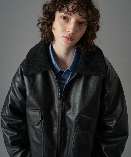 ONCILY（オンシェリー）の「BOA ARTIFICIAL FLIGHT BLOUSON / ボアアーティフィシャルフライトブルゾン（ブルゾン・メンズ・ブラック/ブラック系その他/ブラウン・SMALL/MEDIUM/LARGE）」の9枚目の写真