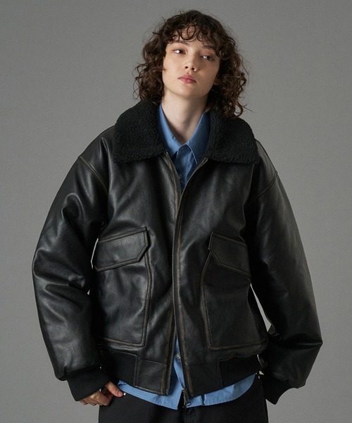 ONCILY（オンシェリー）の「BOA ARTIFICIAL FLIGHT BLOUSON / ボアアーティフィシャルフライトブルゾン（ブルゾン・メンズ・ブラック/ブラック系その他/ブラウン・SMALL/MEDIUM/LARGE）」の5枚目の写真