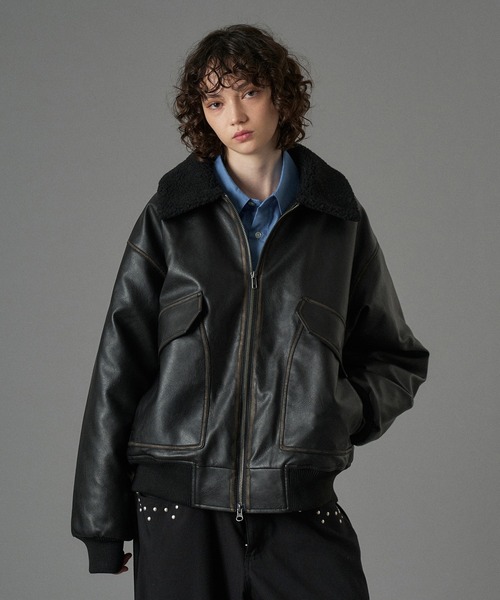 ONCILY（オンシェリー）の「BOA ARTIFICIAL FLIGHT BLOUSON / ボアアーティフィシャルフライトブルゾン（ブルゾン・メンズ・ブラック/ブラック系その他/ブラウン・SMALL/MEDIUM/LARGE）」の4枚目の写真