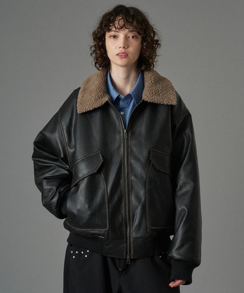 ONCILY（オンシェリー）の「BOA ARTIFICIAL FLIGHT BLOUSON / ボアアーティフィシャルフライトブルゾン（ブルゾン・メンズ・ブラック/ブラック系その他/ブラウン・SMALL/MEDIUM/LARGE）」の15枚目の写真