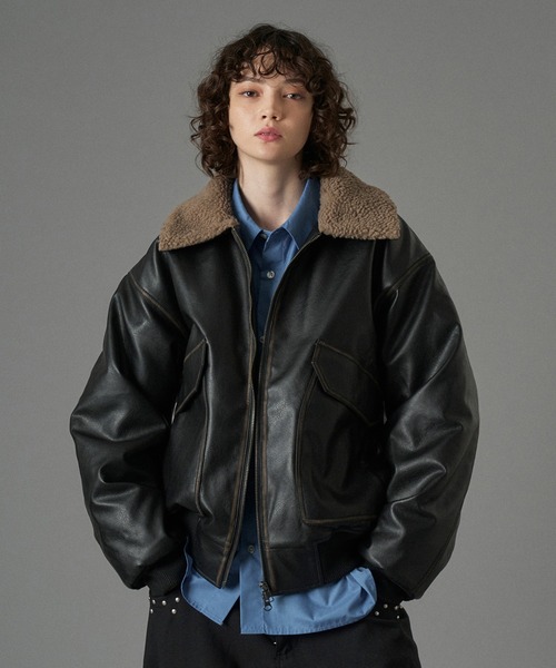 ONCILY（オンシェリー）の「BOA ARTIFICIAL FLIGHT BLOUSON / ボアアーティフィシャルフライトブルゾン（ブルゾン・メンズ・ブラック/ブラック系その他/ブラウン・SMALL/MEDIUM/LARGE）」の16枚目の写真