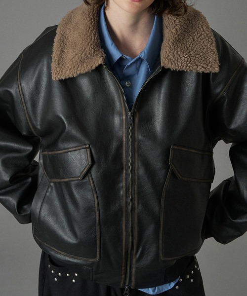 ONCILY（オンシェリー）の「BOA ARTIFICIAL FLIGHT BLOUSON / ボアアーティフィシャルフライトブルゾン（ブルゾン・メンズ・ブラック/ブラック系その他/ブラウン・SMALL/MEDIUM/LARGE）」の17枚目の写真