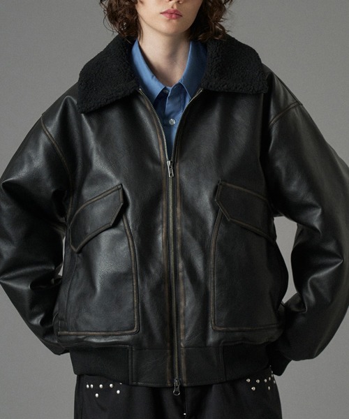 ONCILY（オンシェリー）の「BOA ARTIFICIAL FLIGHT BLOUSON / ボアアーティフィシャルフライトブルゾン（ブルゾン・メンズ・ブラック/ブラック系その他/ブラウン・SMALL/MEDIUM/LARGE）」の6枚目の写真