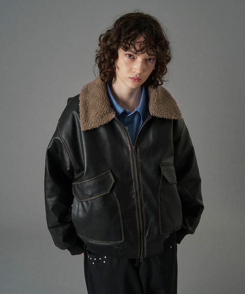 ONCILY（オンシェリー）の「BOA ARTIFICIAL FLIGHT BLOUSON / ボアアーティフィシャルフライトブルゾン（ブルゾン・メンズ・ブラック/ブラック系その他/ブラウン・SMALL/MEDIUM/LARGE）」の19枚目の写真