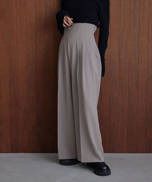 EMMEL REFINES（エメルリファインズ）の「＜EMMEL REFINES＞EM ハイウエスト ワイドパンツ（スラックス・レディース・ブラック/ライトグレー・M/S）」の2枚目の写真