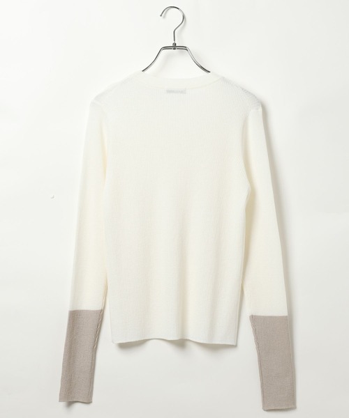 BAYFLOW（ベイフロー）の「[秋口まで活躍]バイカラーロングスリーブシアーニット（ニット/セーター・レディース・グレイッシュベージュ/オフホワイト/ブラック・FREE）」の9枚目の写真
