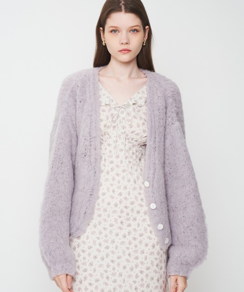 ME COUTURE(ミークチュール)の「Alpaca ブラッシュドニットカーディガン(カーディガン/ボレロ・レディース・オフホワイト/ラベンダー・FREE)」の14枚目の写真