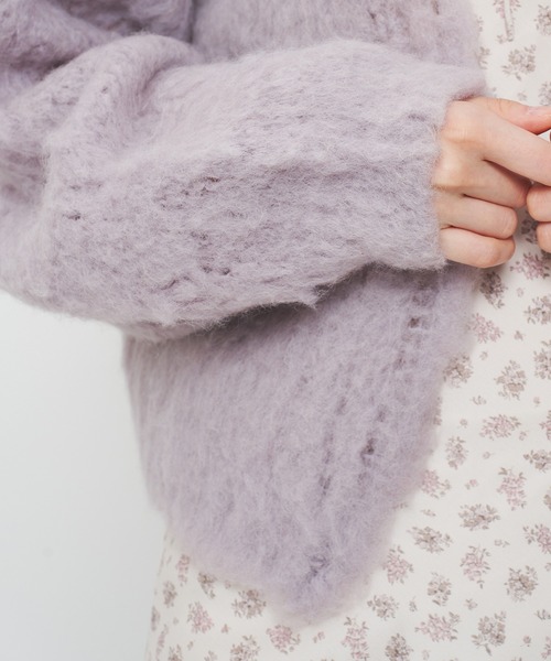 ME COUTURE(ミークチュール)の「Alpaca ブラッシュドニットカーディガン(カーディガン/ボレロ・レディース・オフホワイト/ラベンダー・FREE)」の16枚目の写真