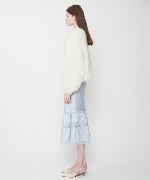 ME COUTURE(ミークチュール)の「Alpaca ブラッシュドニットカーディガン(カーディガン/ボレロ・レディース・オフホワイト/ラベンダー・FREE)」の5枚目の写真