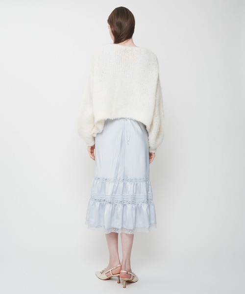 ME COUTURE(ミークチュール)の「Alpaca ブラッシュドニットカーディガン(カーディガン/ボレロ・レディース・オフホワイト/ラベンダー・FREE)」の6枚目の写真