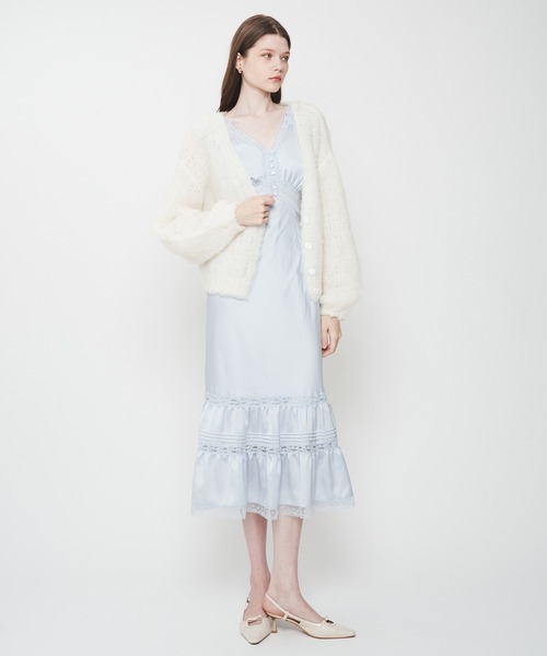 ME COUTURE(ミークチュール)の「Alpaca ブラッシュドニットカーディガン(カーディガン/ボレロ・レディース・オフホワイト/ラベンダー・FREE)」の3枚目の写真