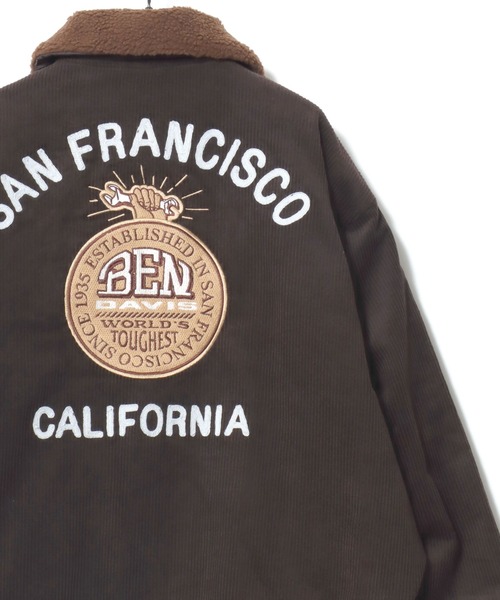 BEN DAVIS(ベンデイビス)の「BEN DAVIS/ベンデイビス REMOVAL BOA COLLAR CORD JACKET/オーバーサイズ コーデュロイ 襟ボア ワッペン刺繍 ワークジャケット/中綿ジャケット/レディース メンズ(ブルゾン・メンズ・カーキ/ブラウン/ネイビー・M/L/XL)」の5枚目の写真