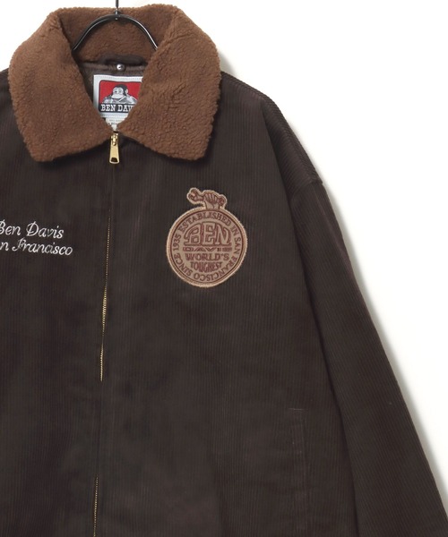 BEN DAVIS(ベンデイビス)の「BEN DAVIS/ベンデイビス REMOVAL BOA COLLAR CORD JACKET/オーバーサイズ コーデュロイ 襟ボア ワッペン刺繍 ワークジャケット/中綿ジャケット/レディース メンズ(ブルゾン・メンズ・カーキ/ブラウン/ネイビー・M/L/XL)」の4枚目の写真