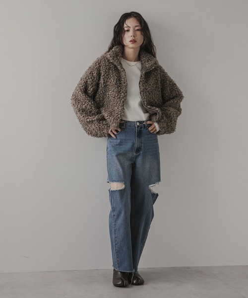 rectangle(レクタングル)の「プードルファーショートコート(その他アウター・レディース・グレイッシュベージュ/チャコールグレー/ブラウン・FREE)」の14枚目の写真